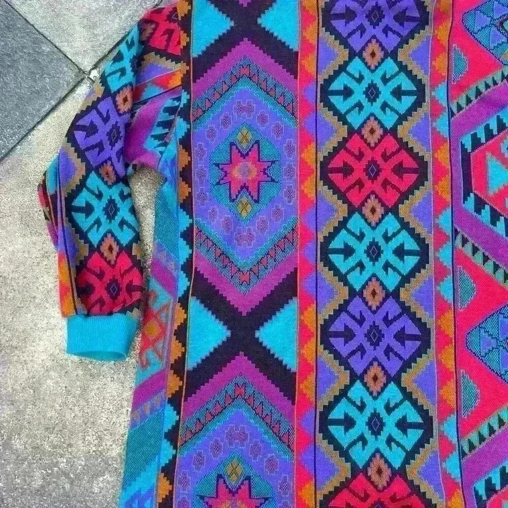 Vintage 90s Graff XL Mock Neck Quarter Sleeve Aztec/Tribal Print Multicolor - Picture 5 of 8
